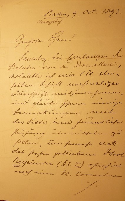Brief C.A. Artaria, Seite 1